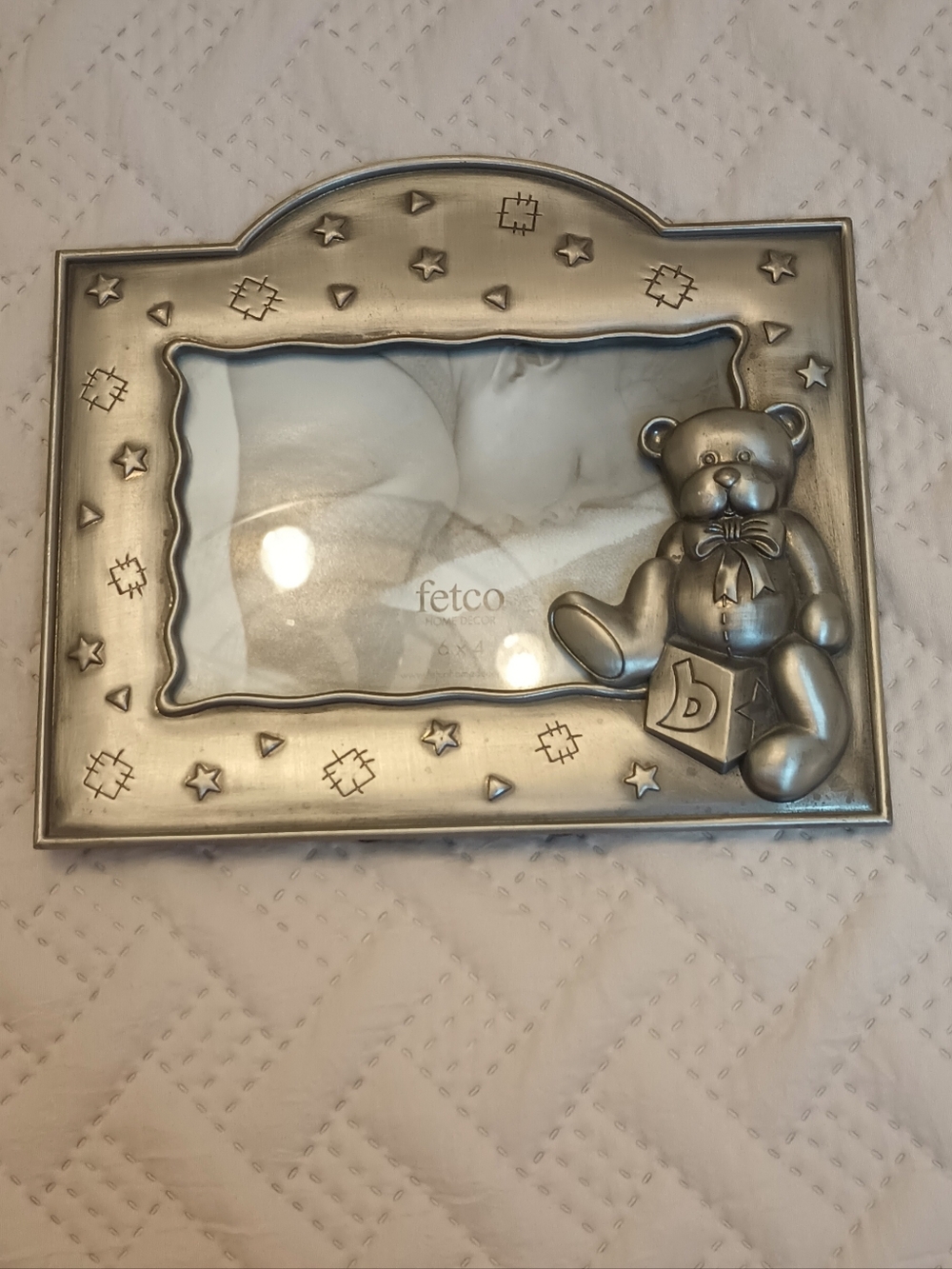 Fetco Pewter Teddy Bear Frame with Stars 6x4